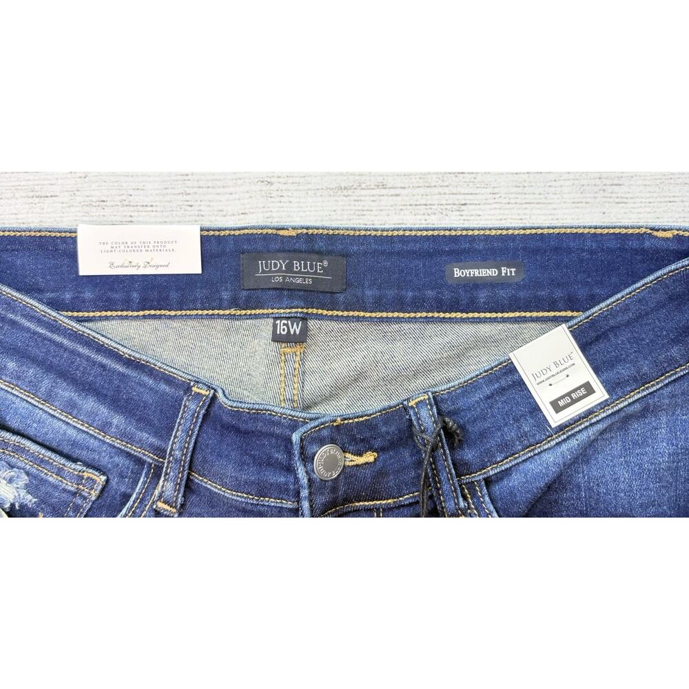 Judy Blue High Rise Boyfriend Fit Distressed Dark Wash Jeans JB82198DK Size 16W - Picture 7 of 8